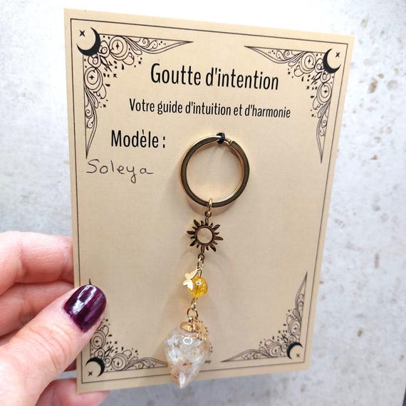 Talisman de poche "Goutte de Soleya" Citrine et Feuilles d'or