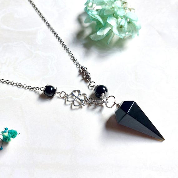 Collier Pendule onyx acier inoxydable