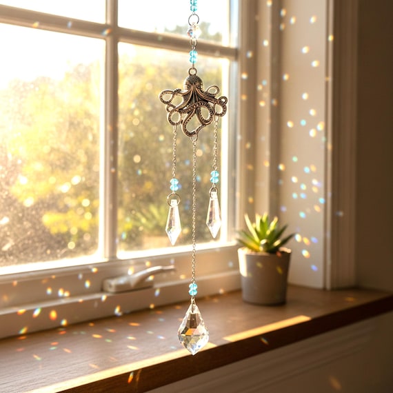 Attrape soleil Pieuvre et cristaux arc en ciel