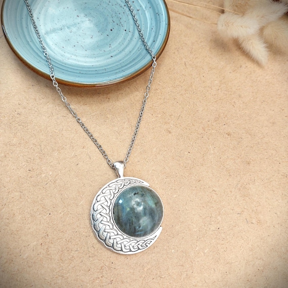 Collier Lune Celtique en Labradorite