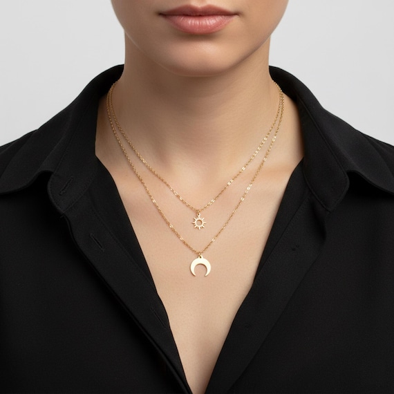 Collier multi rangs soleil et lune