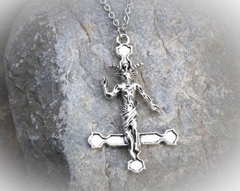 Baphomet Inverted Cross Necklace - Goat Head Goat Skull Necklace - Inverted Cross Necklace - Satanic Necklace - Lucifer - Satan