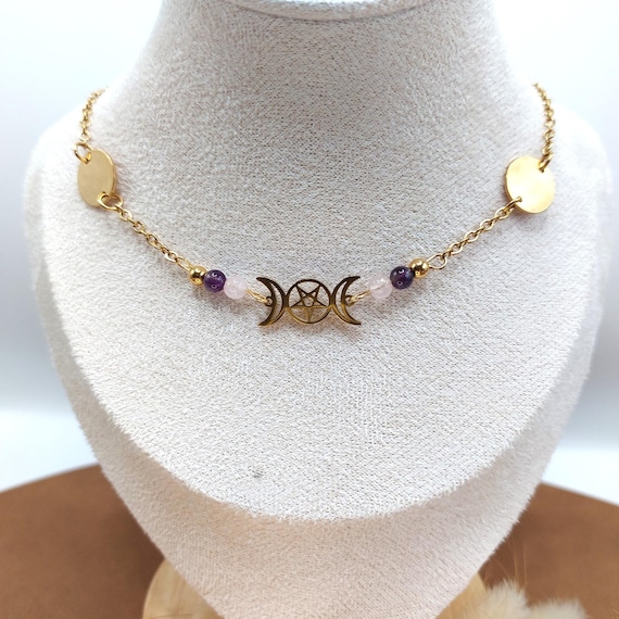 Collier Triple Lune et Pentacle