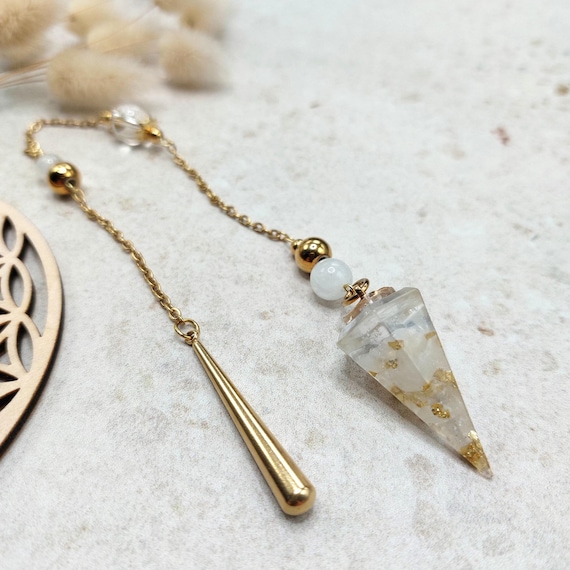 Pendule Cristal de Quartz et éclats dorés