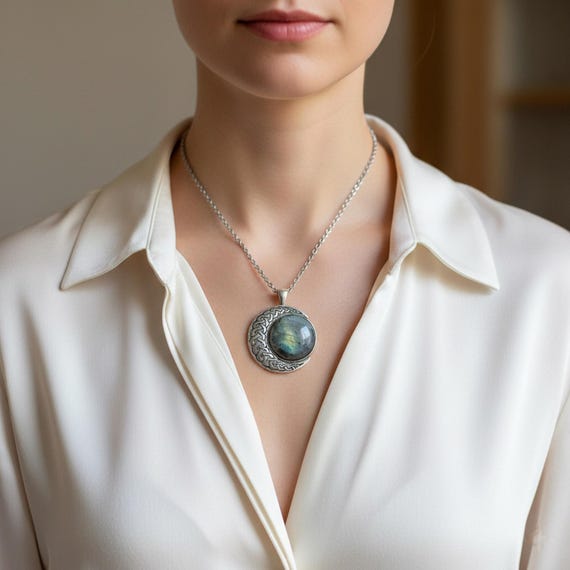 Collier lune celtique en labradorite