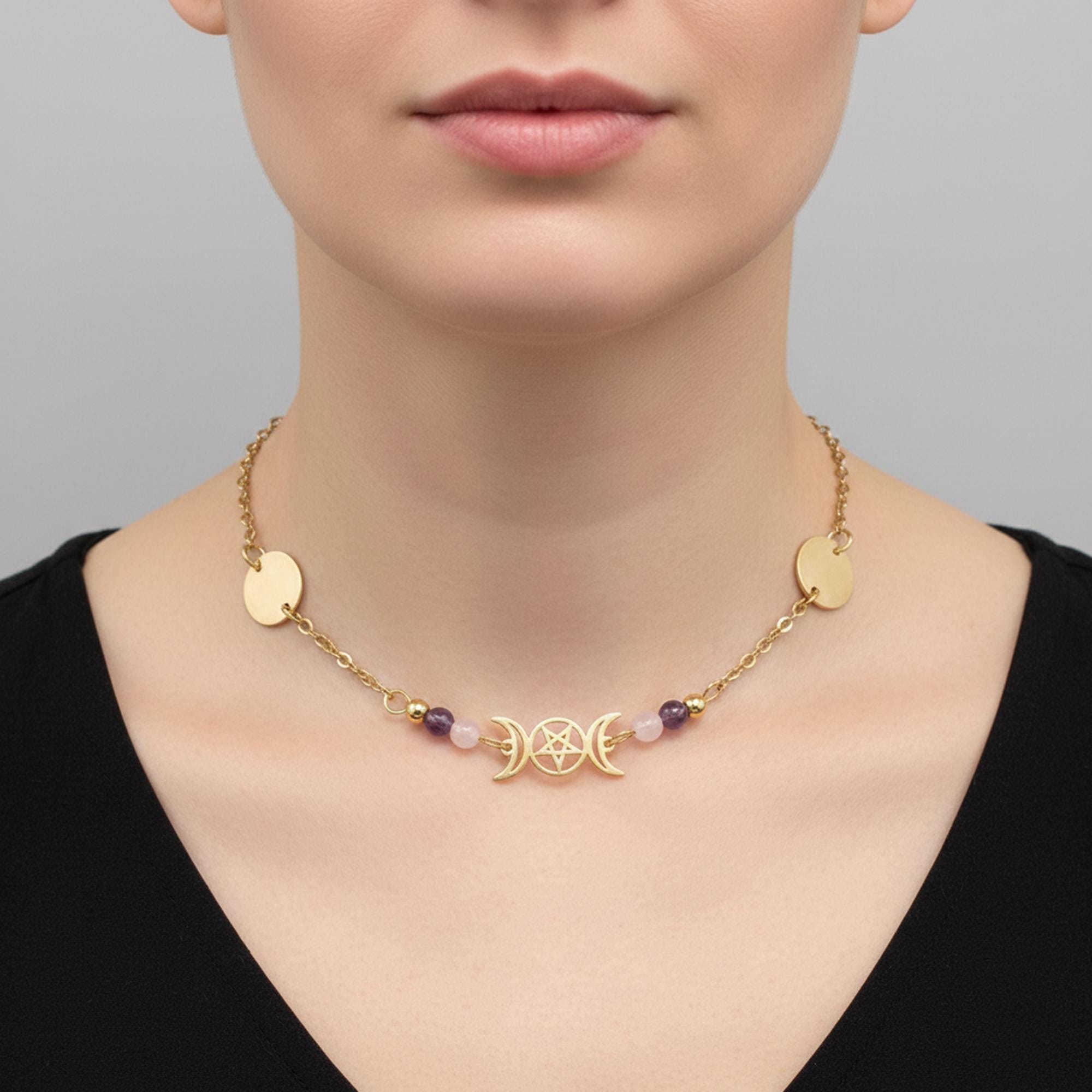 Ancien Collier Tour De Cou Métal Avec Pierre Fleur - Bijou Fantaisie Vintage, Occasion