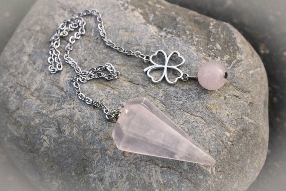 Transparent pink quartz divinatory pendulum
