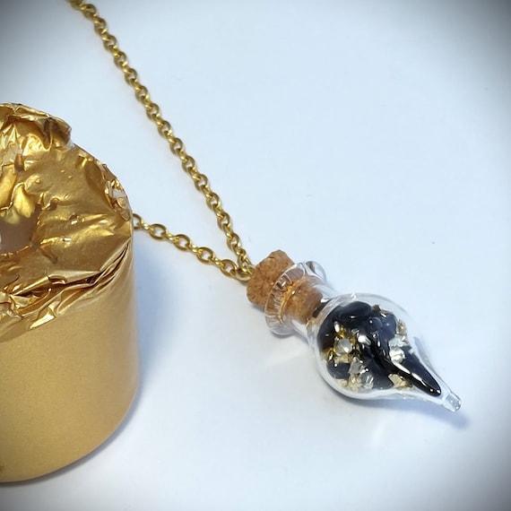 Collier fiole talisman Onyx naturel, amulette de protection et d’ancrage