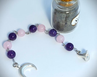 Moon meditation beads amethyst hat and rose quartz - Witch's ladder - Good luck charm - wicca - Pagan prayer beads