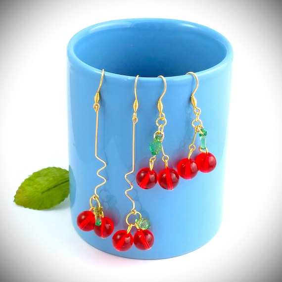 Boucles d'oreilles cerises en verre