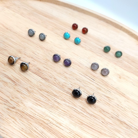 Boucles d'oreilles puces argentées pierre naturelle