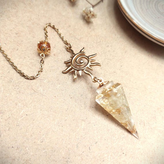Pendule divinatoire Orphéa, Citrine et Soleil doré