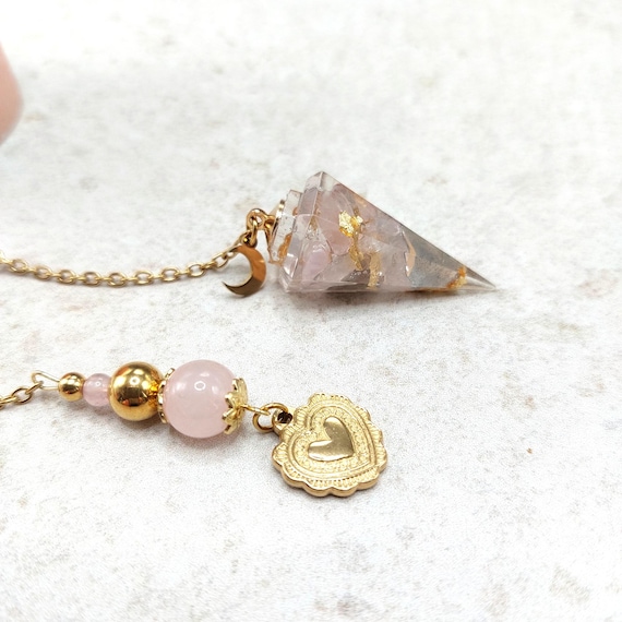 Pendule divinatoire  pierre de lune et quartz rose