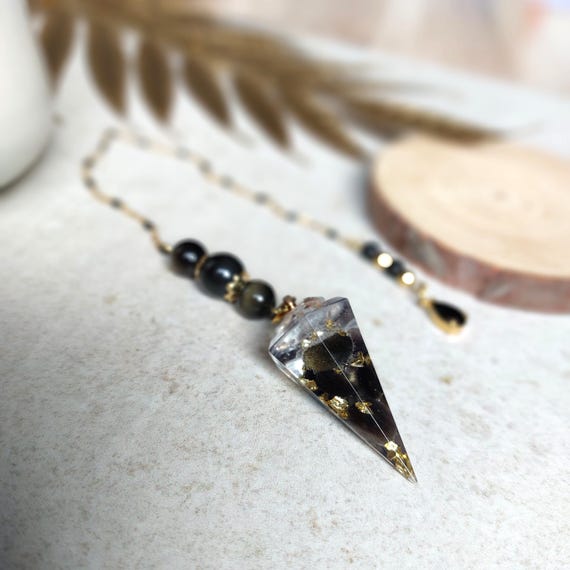 Pendule divinatoire Obsidienne et goutte zircon noir Nox