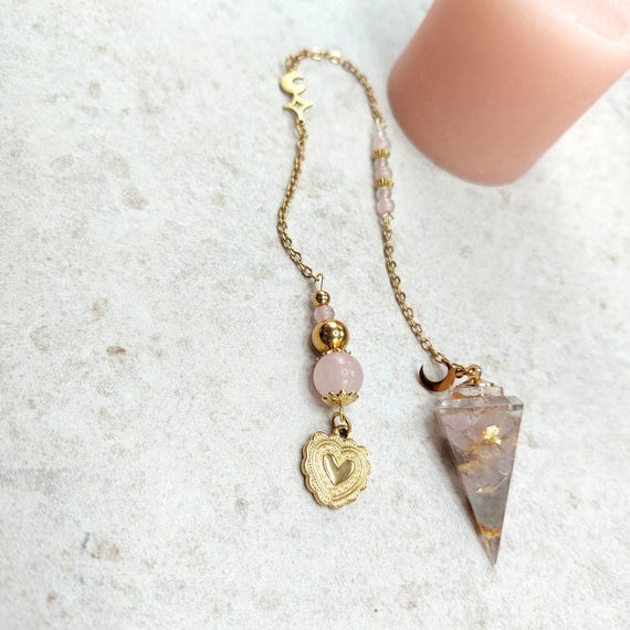 Pendule Divinatoire Quartz Rose, Pierre de Lune