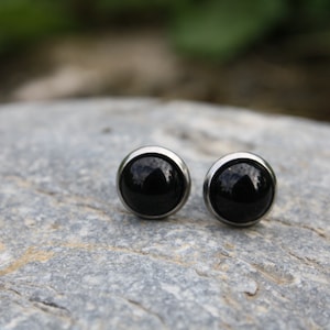 Boucles d'oreilles puces argentées pierre naturelle boucles d'oreilles clou pierre boucles d'oreilles pierre bijou pierre naturelle Agate noire