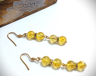 Boucles d'oreilles perles Citrine, bijoux en perles, boucles d'oreilles longues pendantes en pierres naturelles