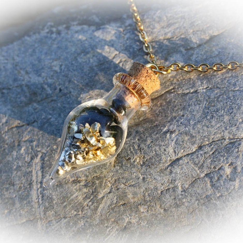 Natural stone vial necklace Creharmony Shop