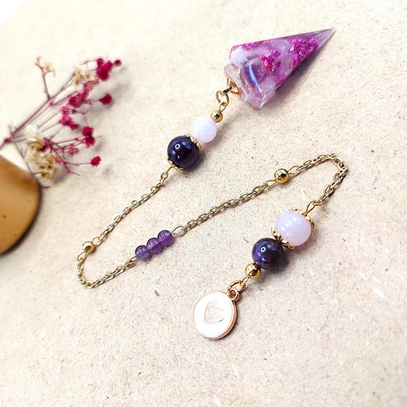 Pendule Éclat du cœur, Quartz rose, Améthyste