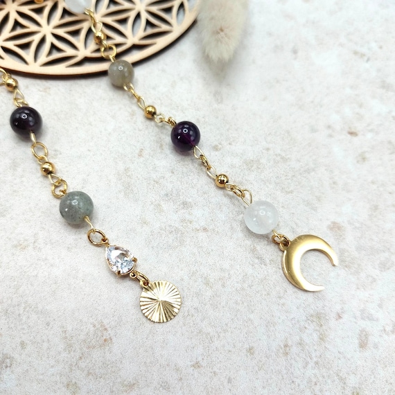 Echelle de sorcière, Perles de méditation Améthyste, Quartz clair, Labradorite