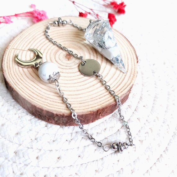 Pendule divinatoire lune argenté personnalisé