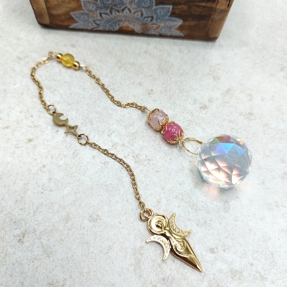 Pendule divinatoire Selena, Crystal, Quartz, déesse  triple lune Collection Prisme de Lumière Creharmony
