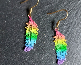 7 chakra feather earrings - Chakra earrings - chakra jewelry - colorful feather jewelry - colored earrings