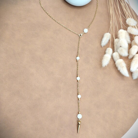 Collier pendule acier inoxydable et pierre de lune blanche