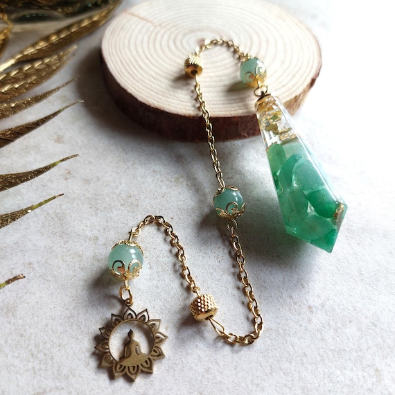 Pendule divinatoire Aventurine et feuilles d'or
