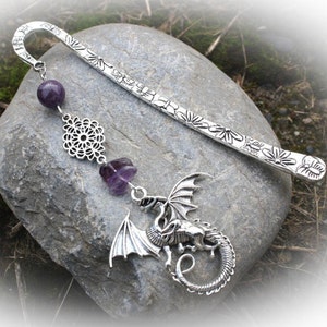 Dragon bookmark amethyst stones - witch bookmark - fantastic fantasy bookmark - bookmark - bookmark - metal bookmark