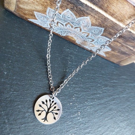 Stainless steel tree of life necklace