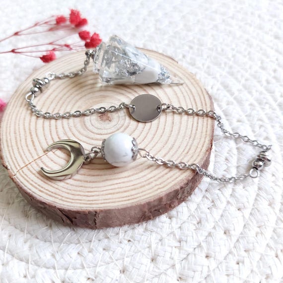 Pendule divinatoire lune argenté personnalisé