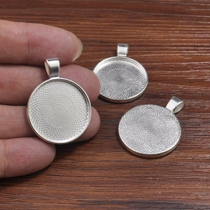 Cabochon instellingen fotolijsten - ronde Bezel lade verzilverd ronde hanger Trays 25mm