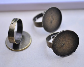 20pcs antico bronzo anelli - anelli in metallo regolabili con 20 millimetri Cabochon rotondo telaio impostazione Pad