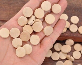 40 stuks 15 mm kleine platte ronde natuurlijke houten kralen, ronde schijf houten kralen, cirkelkraal, kralen Craft supply, onafgewerkt, losse kralen Sieraden maken