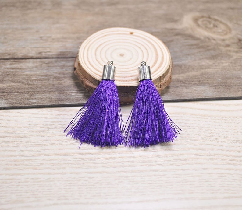 Purple Tassels Handmade Silk Tassel Charms 45mm,Silver Metal Caps,Tassels Earrings,Tassels Pendant Necklace,Keychain Tassels SW3780