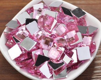 Vierkante Rhinestone, acryl Rhinestone - 10mm vierkant Faceted vlakke terug roze steentjes voor versiering, levering voor ambachten, kunst projecten