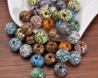 20/50Pcs Animal Print Round wood beads，Snake Pattern beads,Mix Wood Round Beads,Wooden bead for Pens,Unfinished,Painted Macrame Beads - 16mm