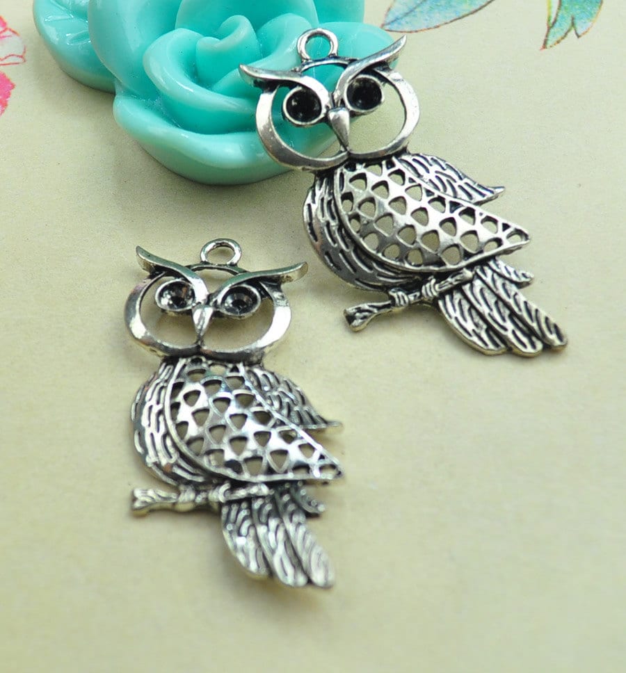 Owl charms--5pcs of Antique Silver Owl Charm Pendants
