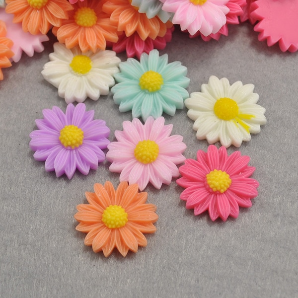 Resin Sun Flower,22mm Assorted Cabochon Flowers,Fit Setting Bobby Pin Blank Ring Blank Earring Blank Frame