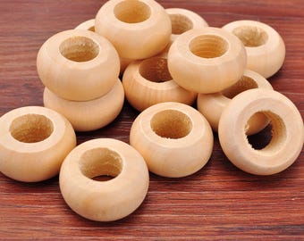 Paquete de 12 cuentas redondas planas de 30 mm, cuentas de madera natural sin acabado, cuentas de madera para ábaco, cuentas de macramé, cuentas de madera con agujero grande de 14 mm para la fabricación de joyas.