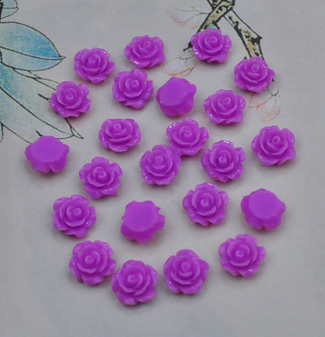 50pcs Rose Charmspurple Resin Rose Flower Cabochon 8mm/flat Etsy