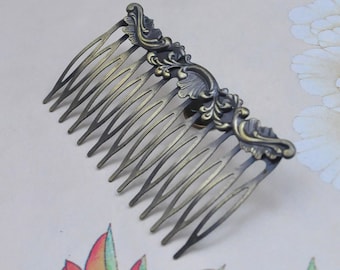 Antique Bronze Metal Comb- 10pcs Metal Hair Combs 14 teeth Filigree Hair Findings15x40mm (NICKEL FREE)
