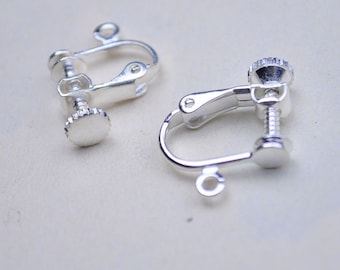 50pcs (25 pairs) Silver Plated Brass Clip on Screw Earwires with bail for Earrings Jewelry findings12x15mm