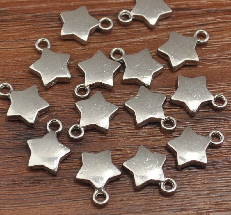 Antique Silver Five Pointed Star Charms Five Pointed Star Pendants 13 x 16 mm Double Sided