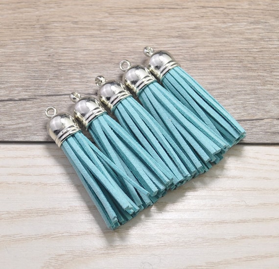 小物 Vintage COACH Teal Suede Tassel Charm 20pcs Medium Tassels Craft 2'',turquoise Blue Suede Leather
