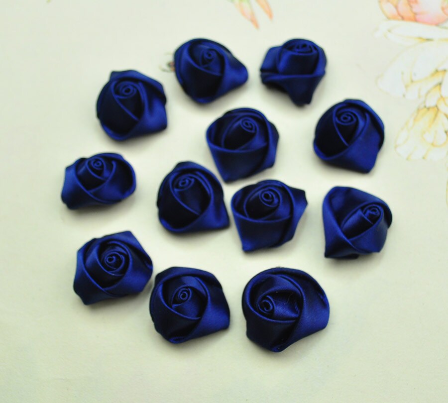 20pcs Navy Blue satin fabric rose flowers,wholesale flowers 20x12mm