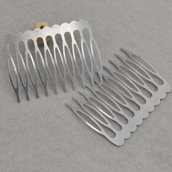 Silver Gray Metal Comb - 10pcs Metal Hair Combs 10 teeth(53x38mm)