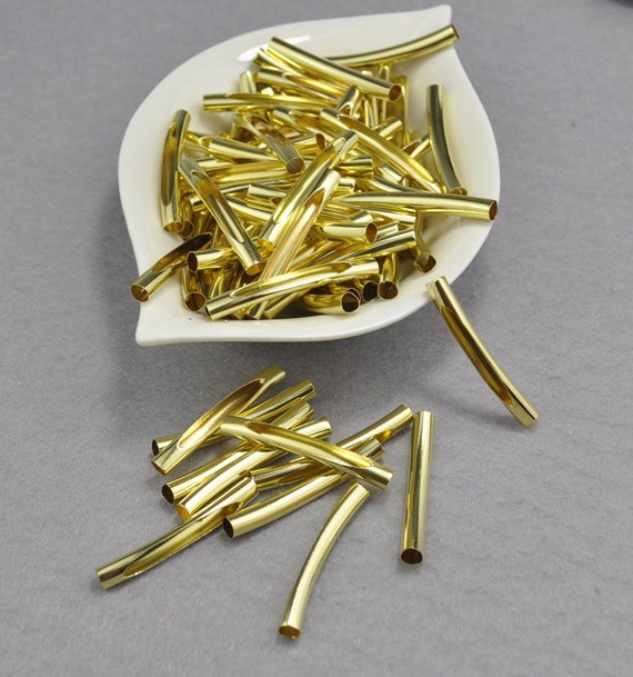Noodle Curved Tube Beads--Spacer Brass Bead Finding,Curved,cutout Pipe  40x5mm