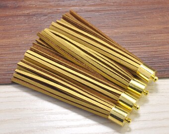10pcs langen Quasten 3,14 &#39;&#39;, goldene Quasten, Fransen, Faux Leder Quaste Charm-Anhänger 80mm Quaste Schlüsselbund, Gold Kupfer Kappe, Quaste Ohrringe